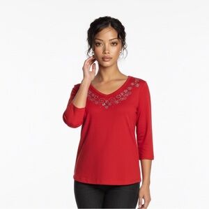 Allyson Whitmore Red Floral Long Sleeve Top